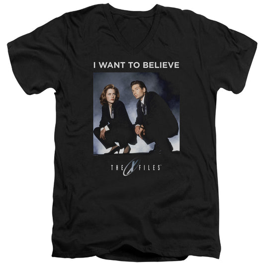 X Files Want To Believe Mens Slim Fit V-Neck T Shirt Black