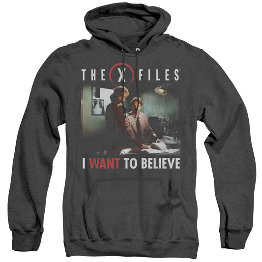 X Files Believe At The Office Heather Mens Hoodie Black