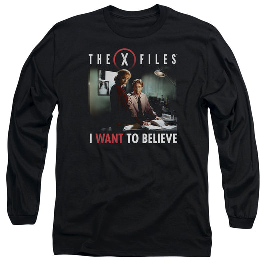 X Files Believe At The Office Mens Long Sleeve Shirt Black