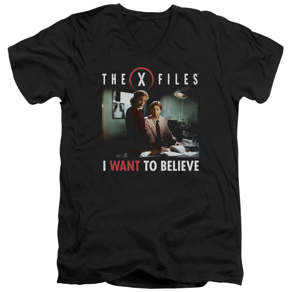 X Files Believe At The Office Mens Slim Fit V-Neck T Shirt Black