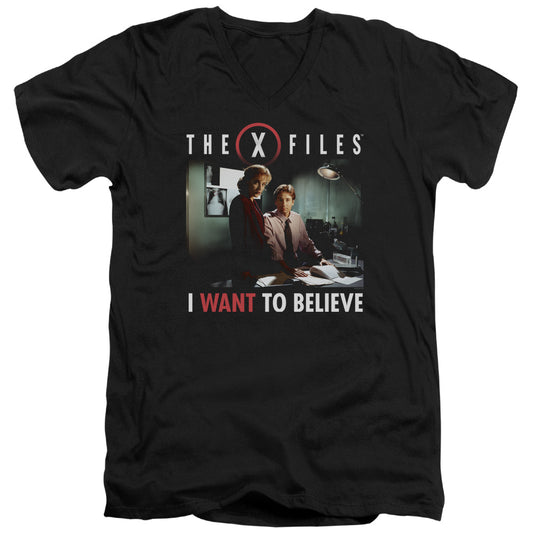 X Files Believe At The Office Mens Slim Fit V-Neck T Shirt Black