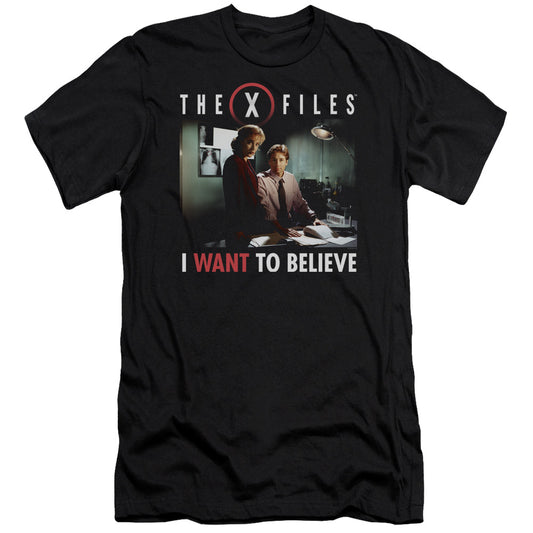 X Files Believe At The Office Premium Bella Canvas Slim Fit Mens T Shirt Black