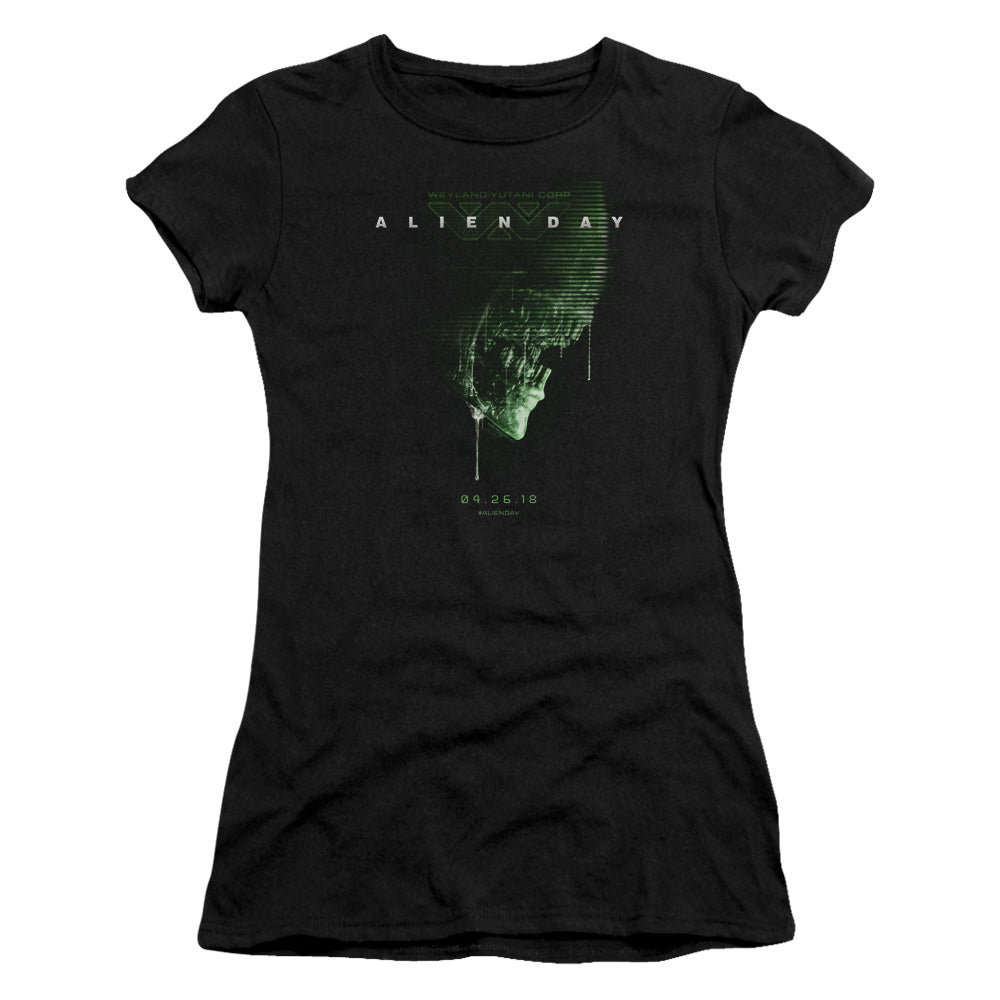 Aliens Alien Day 2018 Junior Sheer Cap Sleeve Womens T Shirt Black