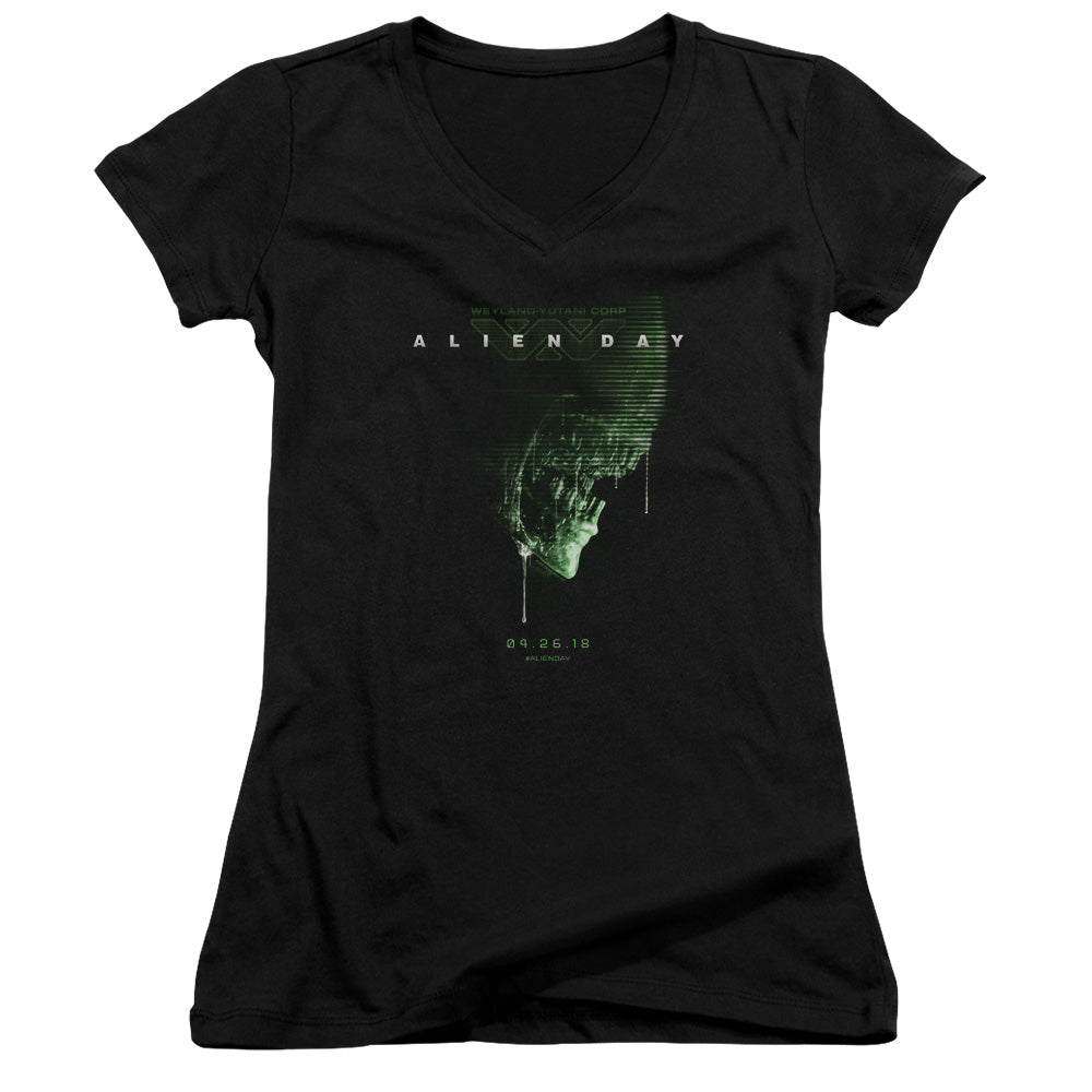 Aliens Alien Day 2018 Junior Sheer Cap Sleeve V-Neck Womens T Shirt Black