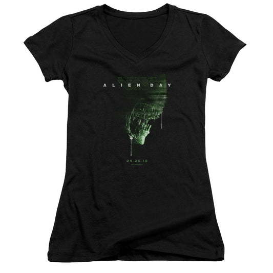 Aliens Alien Day 2018 Junior Sheer Cap Sleeve V-Neck Womens T Shirt Black