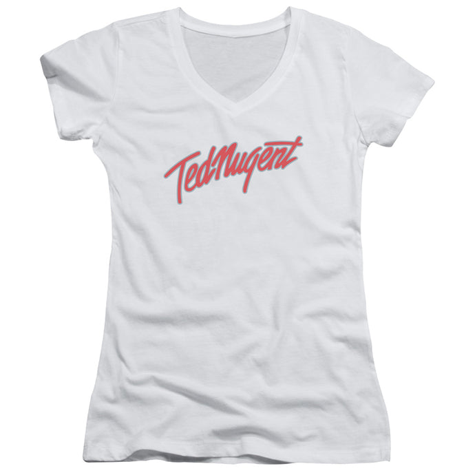 Ted Nugent Clean Logo Junior Sheer Cap Sleeve V-Neck Womens T Shirt White
