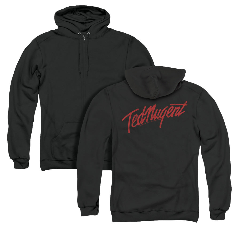 Ted Nugent Distress Logo Back Print Zipper Mens Hoodie Black