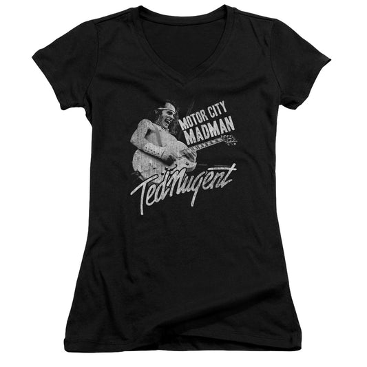 Ted Nugent Madman Junior Sheer Cap Sleeve V-Neck Womens T Shirt Black