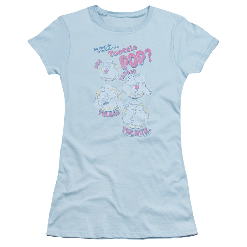 Tootsie Roll Three Junior Sheer Cap Sleeve Womens T Shirt Light Blue