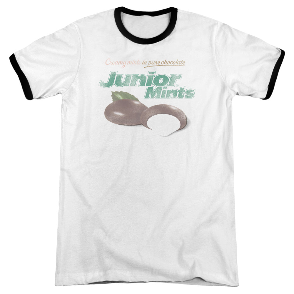 Tootsie Roll Junior Mints Logo Heather Ringer Mens T Shirt White Black