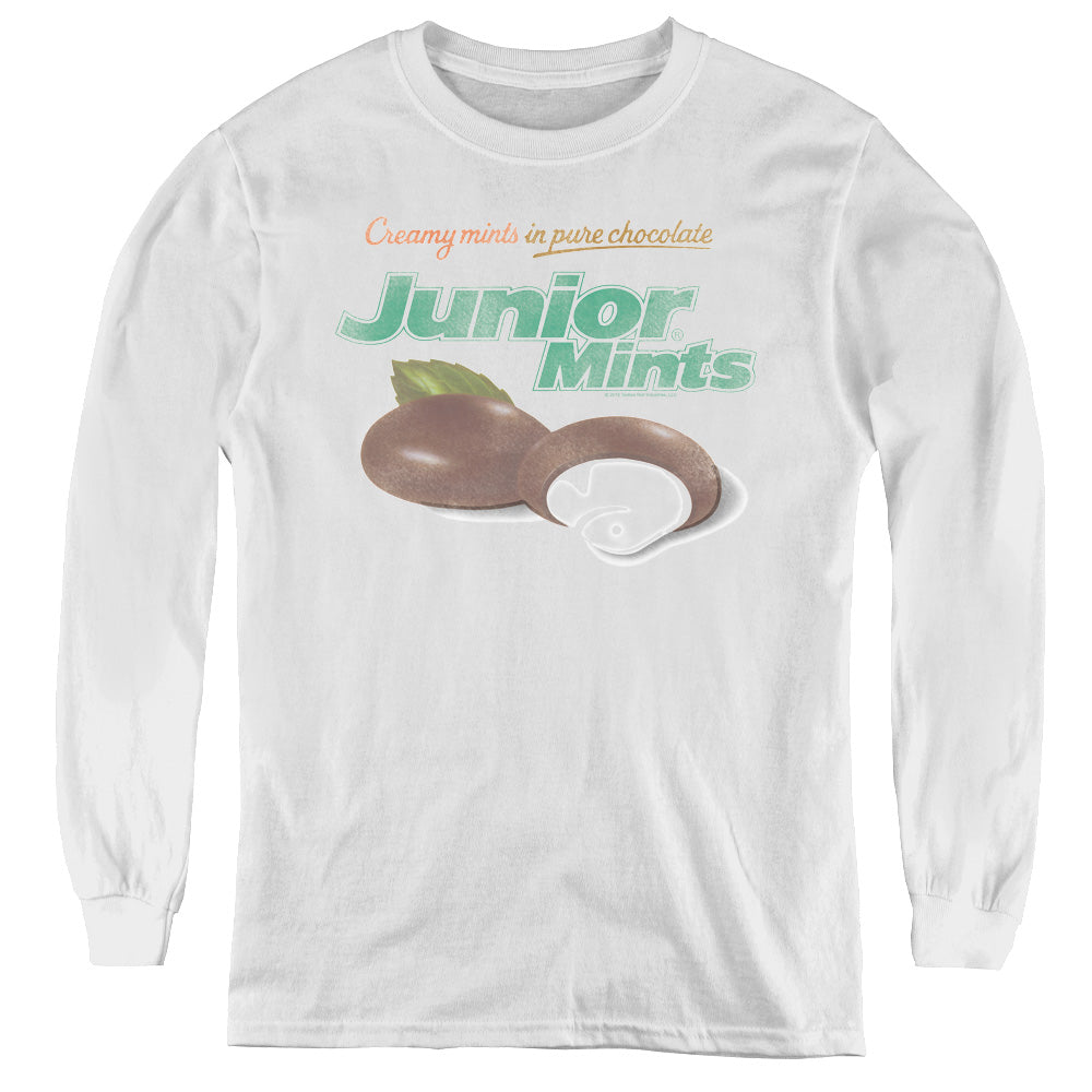 Tootsie Roll Junior Mints Logo Long Sleeve Kids Youth T Shirt White