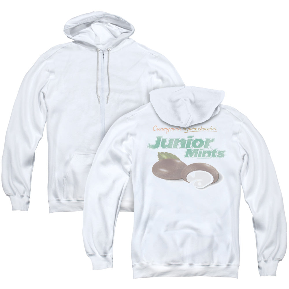 Tootsie Roll Junior Mints Logo Back Print Zipper Mens Hoodie White