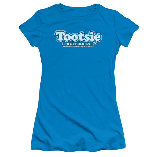 Tootsie Roll Tootsie Fruit Rolls Logo Junior Sheer Cap Sleeve Womens T Shirt Turquoise