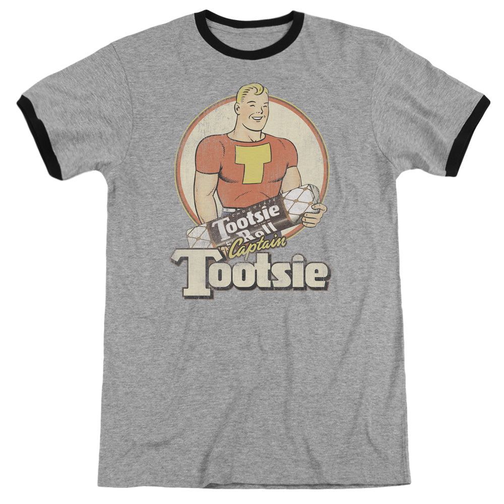 Tootsie Roll Captain Tootsie Heather Ringer Mens T Shirt Heather Black