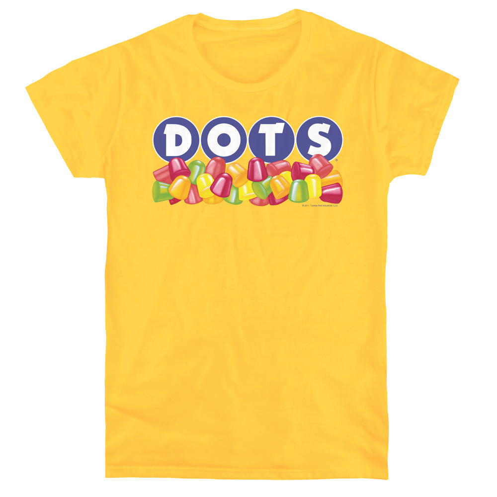 Tootsie Roll Dots Logo Womens T Shirt Yellow