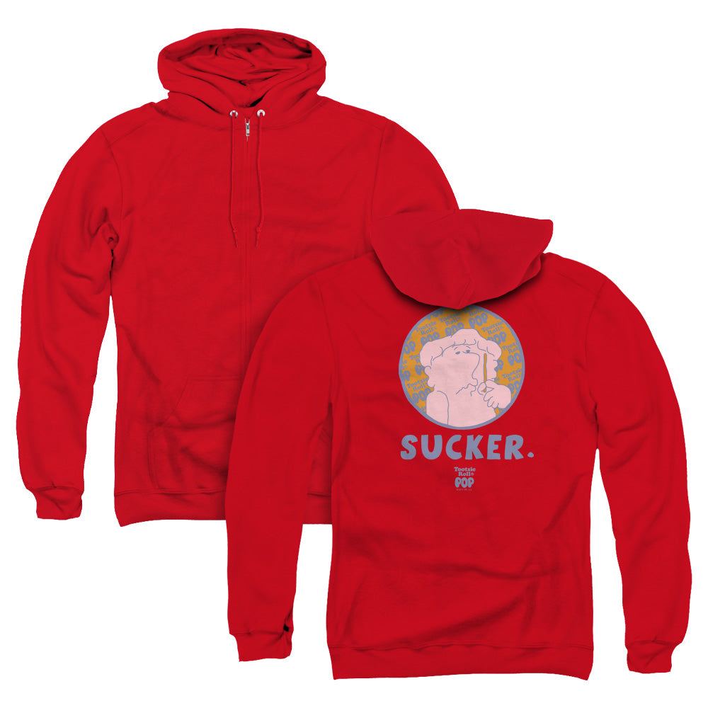 Tootsie Roll Sucker Back Print Zipper Mens Hoodie Red