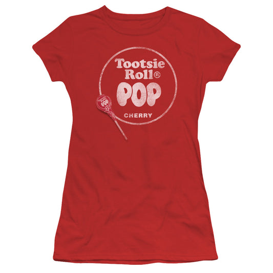 Tootsie Roll Tootsie Roll Pop Logo Junior Sheer Cap Sleeve Womens T Shirt Red