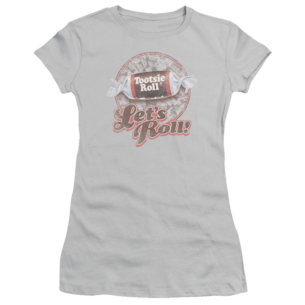 Tootsie Roll Lets Roll! Junior Sheer Cap Sleeve Womens T Shirt Silver