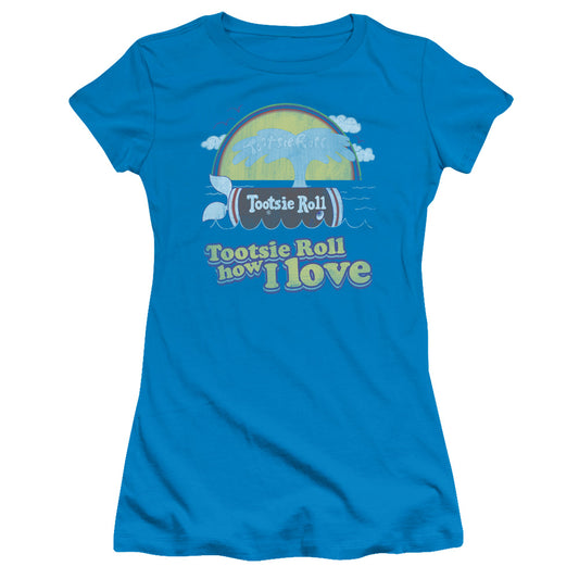 Tootsie Roll Jingle Junior Sheer Cap Sleeve Womens T Shirt Turquoise