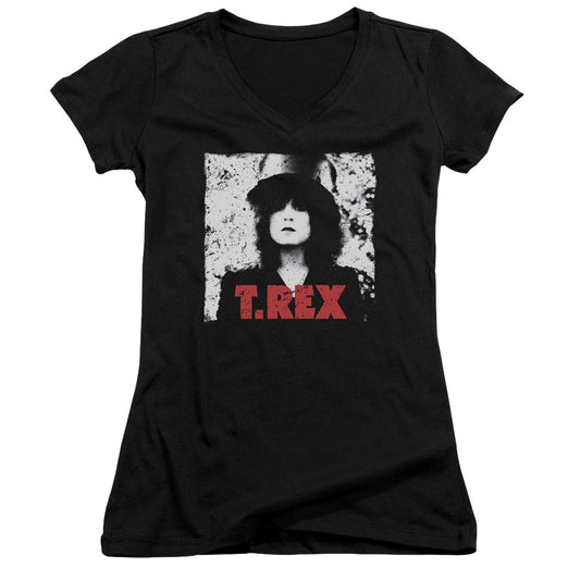 T Rex The Slider Junior Sheer Cap Sleeve V-Neck Womens T Shirt Black