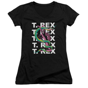 T Rex Snake Junior Sheer Cap Sleeve V-Neck Womens T Shirt Black