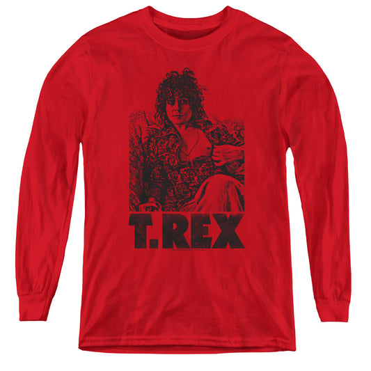 T Rex Lounging Long Sleeve Kids Youth T Shirt Red