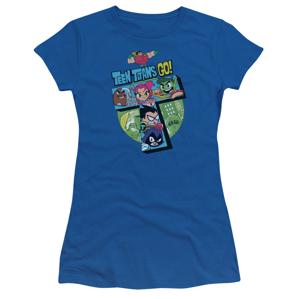 Teen Titans Go T Junior Sheer Cap Sleeve Womens T Shirt Royal Blue