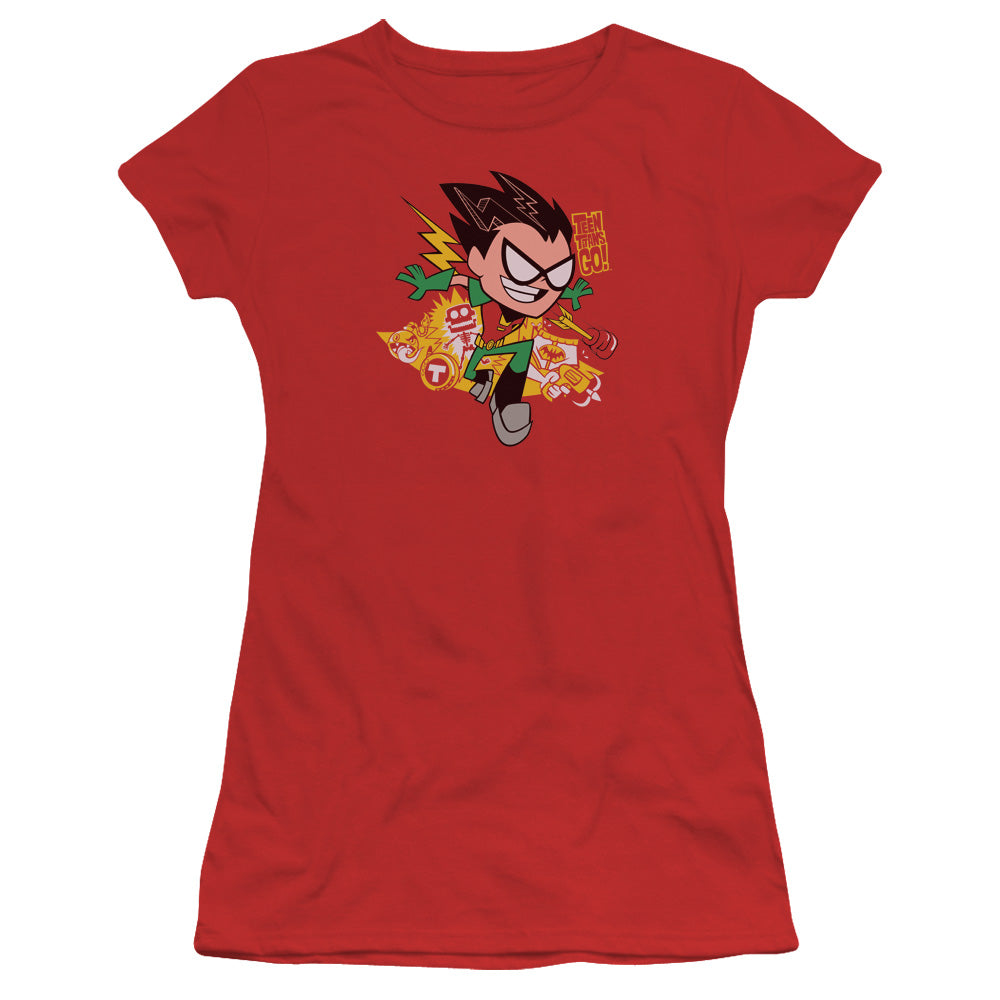 Teen Titans Go Robin Junior Sheer Cap Sleeve Womens T Shirt Red