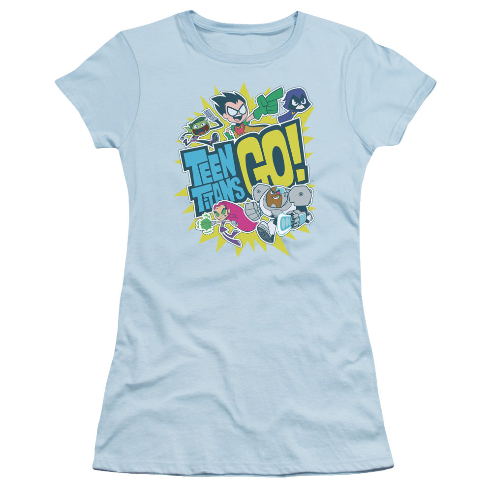 Teen Titans Go Go Junior Sheer Cap Sleeve Womens T Shirt Light Blue