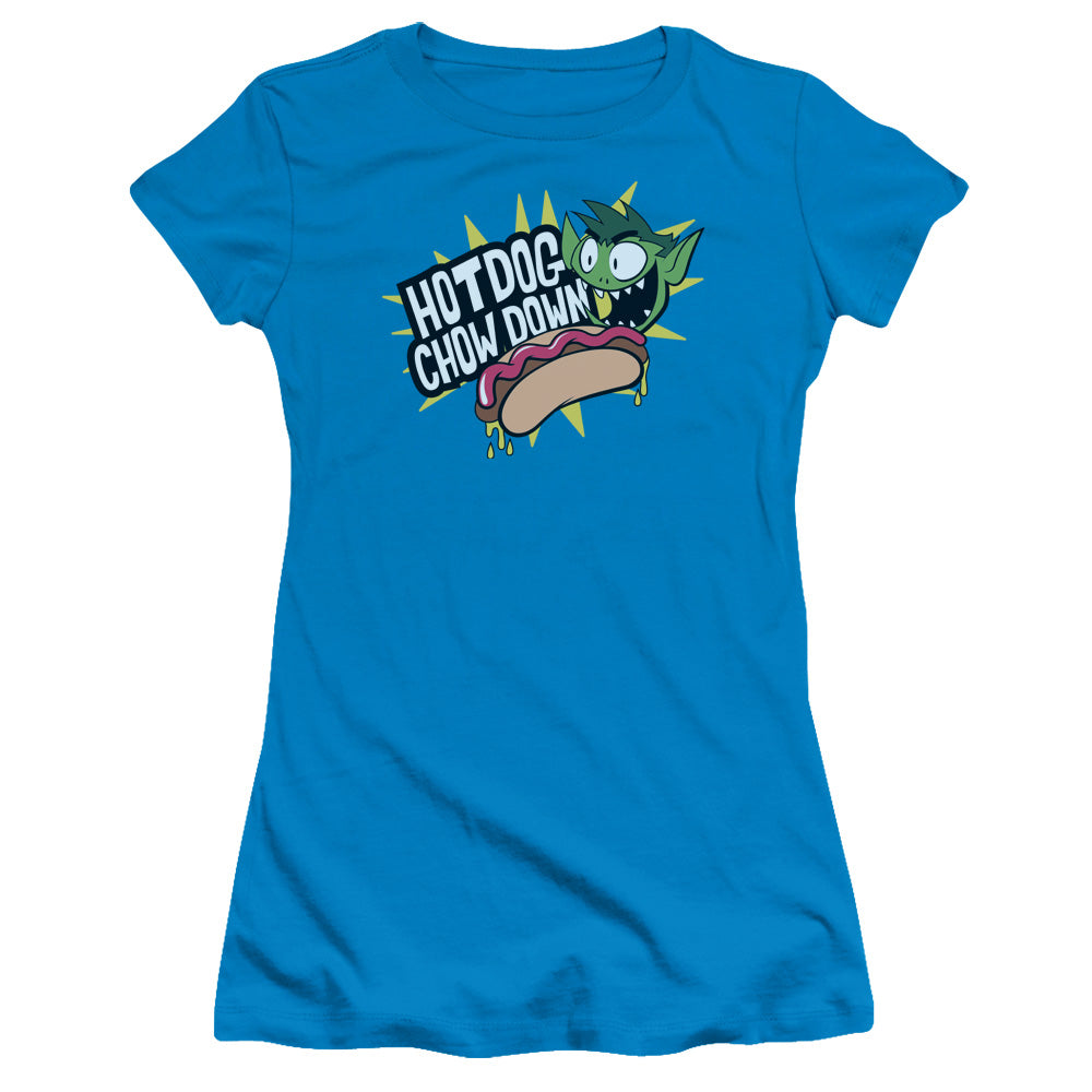 Teen Titans Go Chowdown Junior Sheer Cap Sleeve Womens T Shirt Turquoise