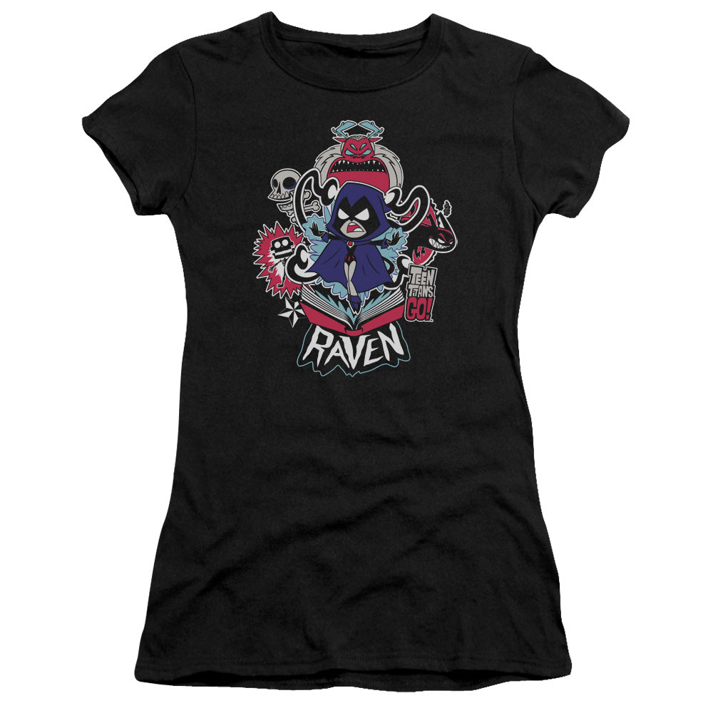 Teen Titans Go Raven Junior Sheer Cap Sleeve Womens T Shirt Black