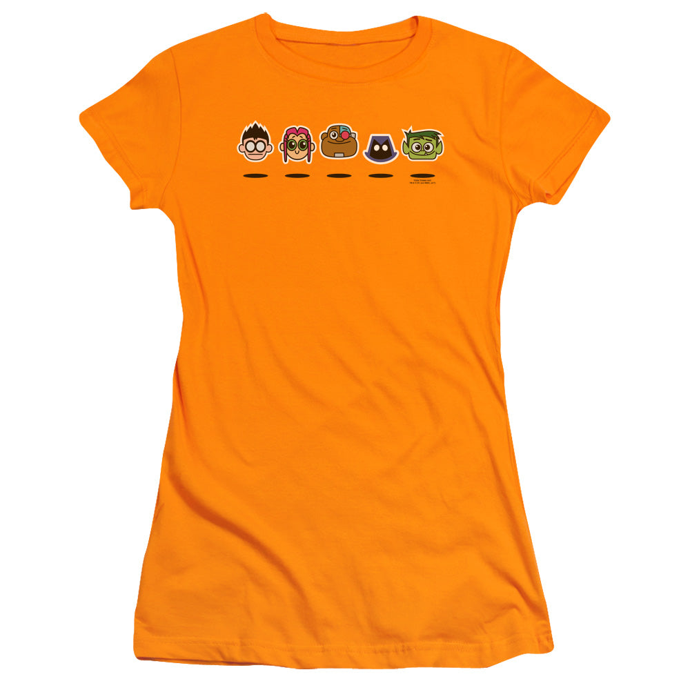 Teen Titans Go Floating Heads Junior Sheer Cap Sleeve Womens T Shirt Orange