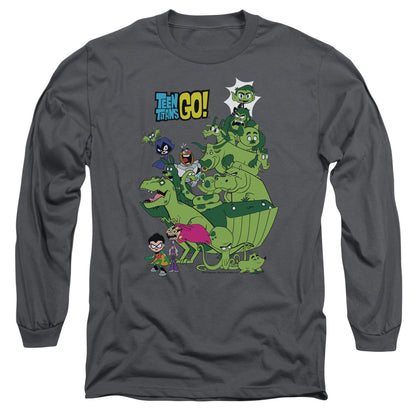 Teen Titans Go Beast Boy Stack Mens Long Sleeve Shirt Charcoal