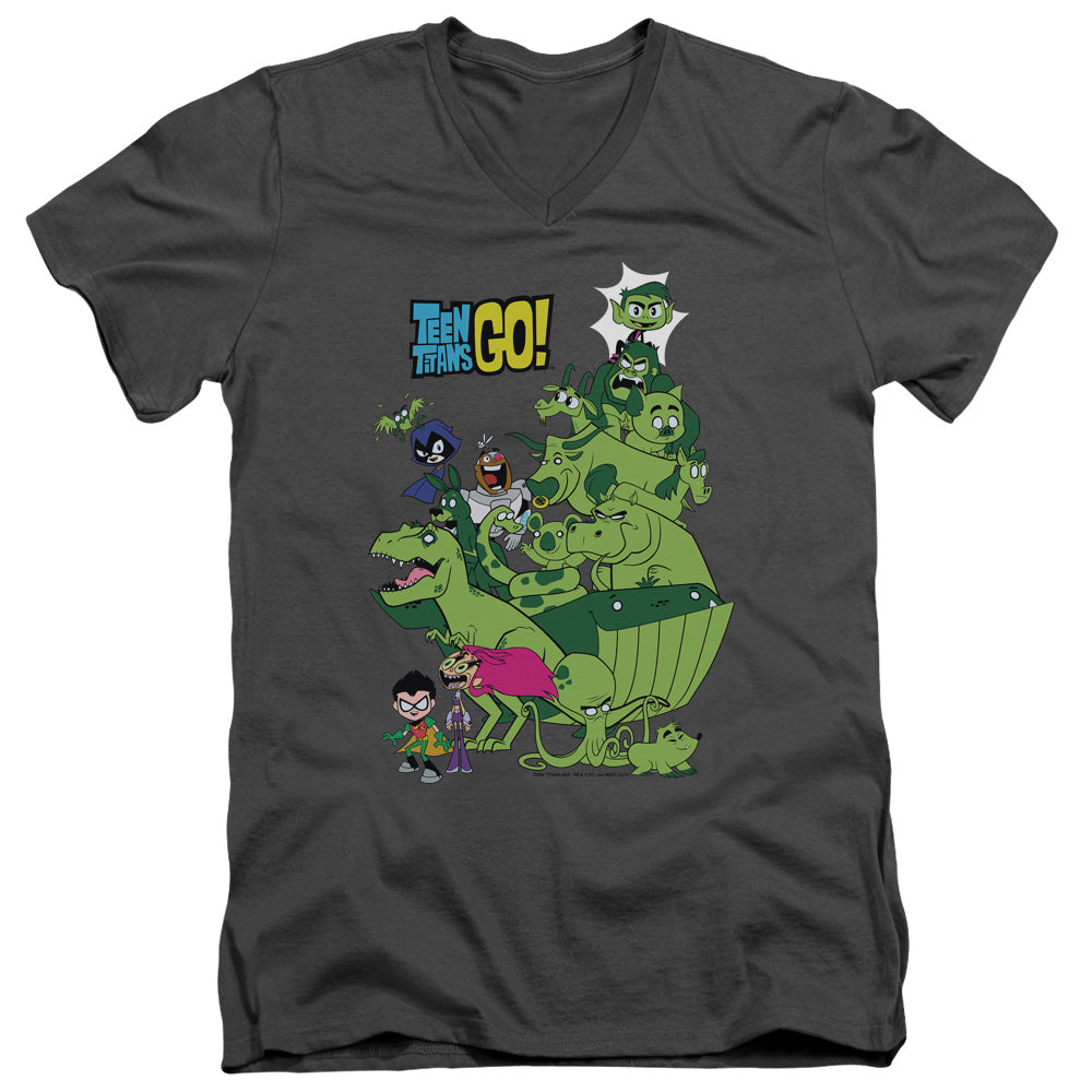 Teen Titans Go Beast Boy Stack Mens Slim Fit V-Neck T Shirt Charcoal