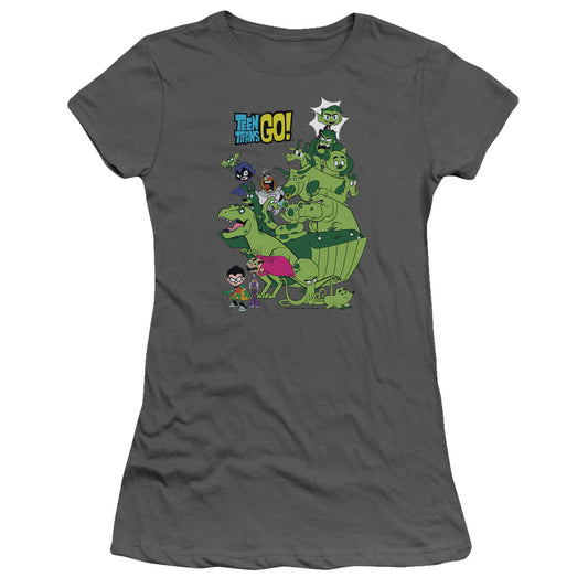 Teen Titans Go Beast Boy Stack Junior Sheer Cap Sleeve Womens T Shirt Charcoal