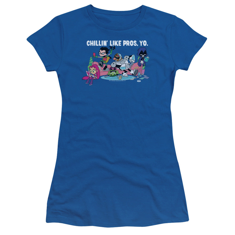 Teen Titans Go Like Pros Yo Junior Sheer Cap Sleeve Womens T Shirt Royal Blue