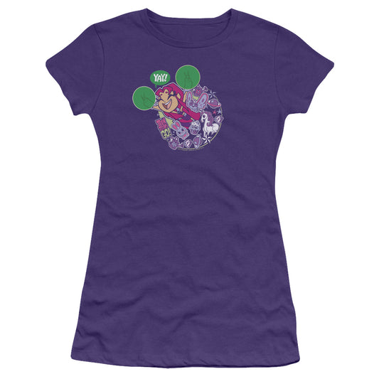 Teen Titans Go Yay Junior Sheer Cap Sleeve Womens T Shirt Purple