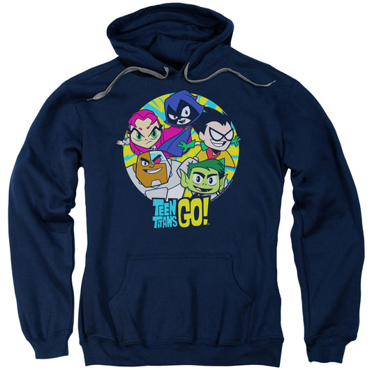 Teen Titans Go Go Go Group Mens Hoodie Navy Blue