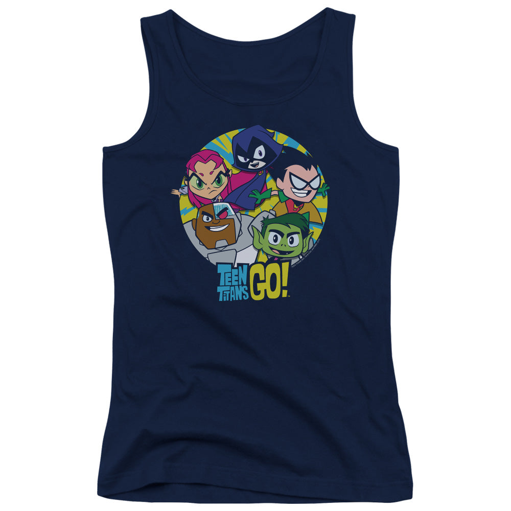 Teen Titans Go Go Go Group Womens Tank Top Shirt Navy Blue