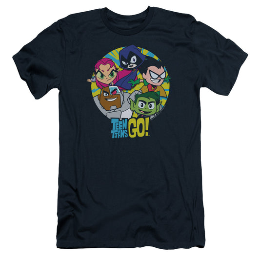 Teen Titans Go Go Go Group Slim Fit Mens T Shirt Navy Blue