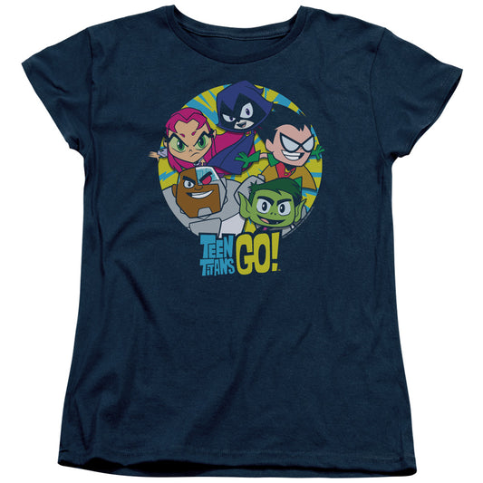 Teen Titans Go Go Go Group Womens T Shirt Navy Blue