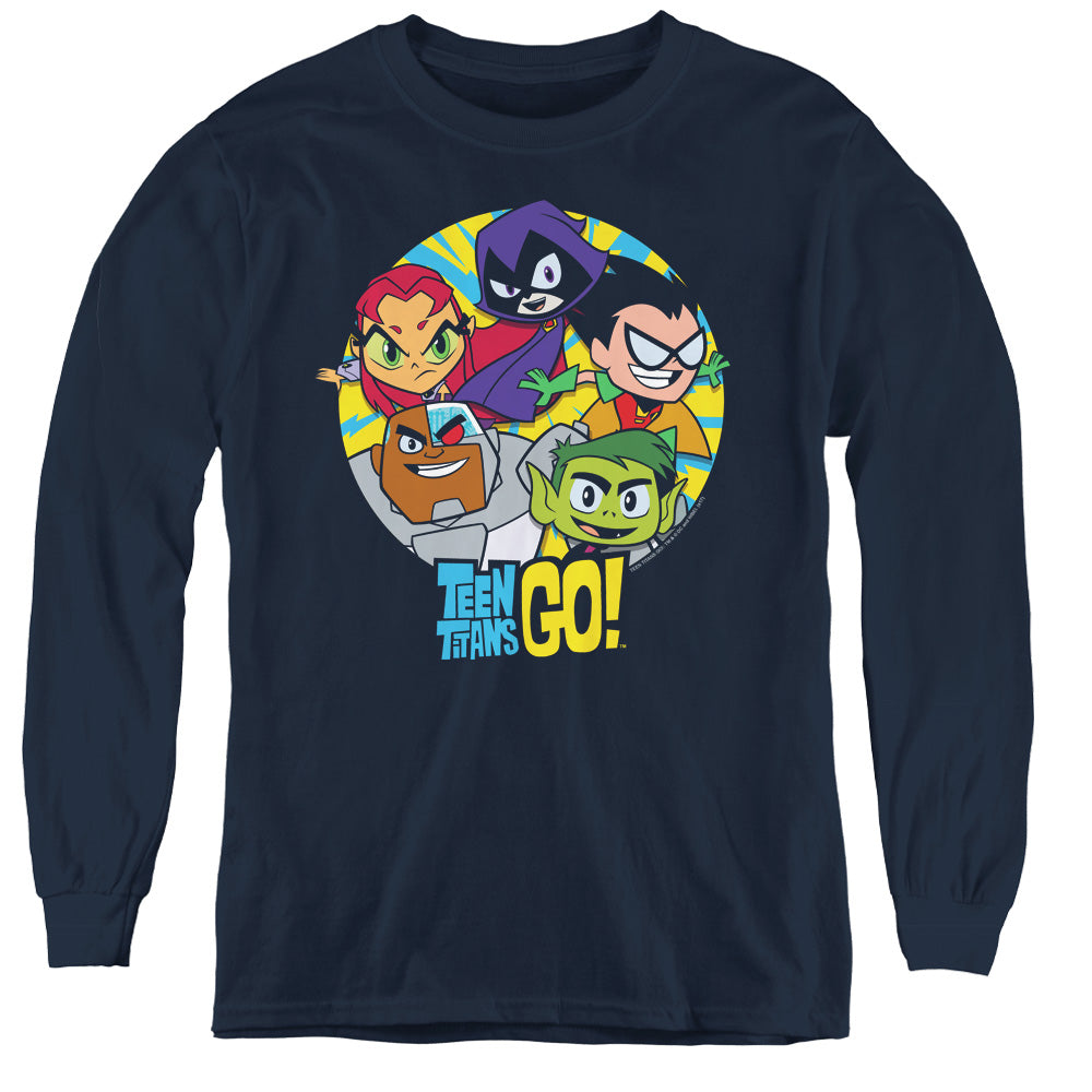 Teen Titans Go Go Go Group Long Sleeve Kids Youth T Shirt Navy Blue