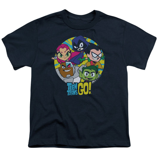 Teen Titans Go Go Go Group Kids Youth T Shirt Navy Blue