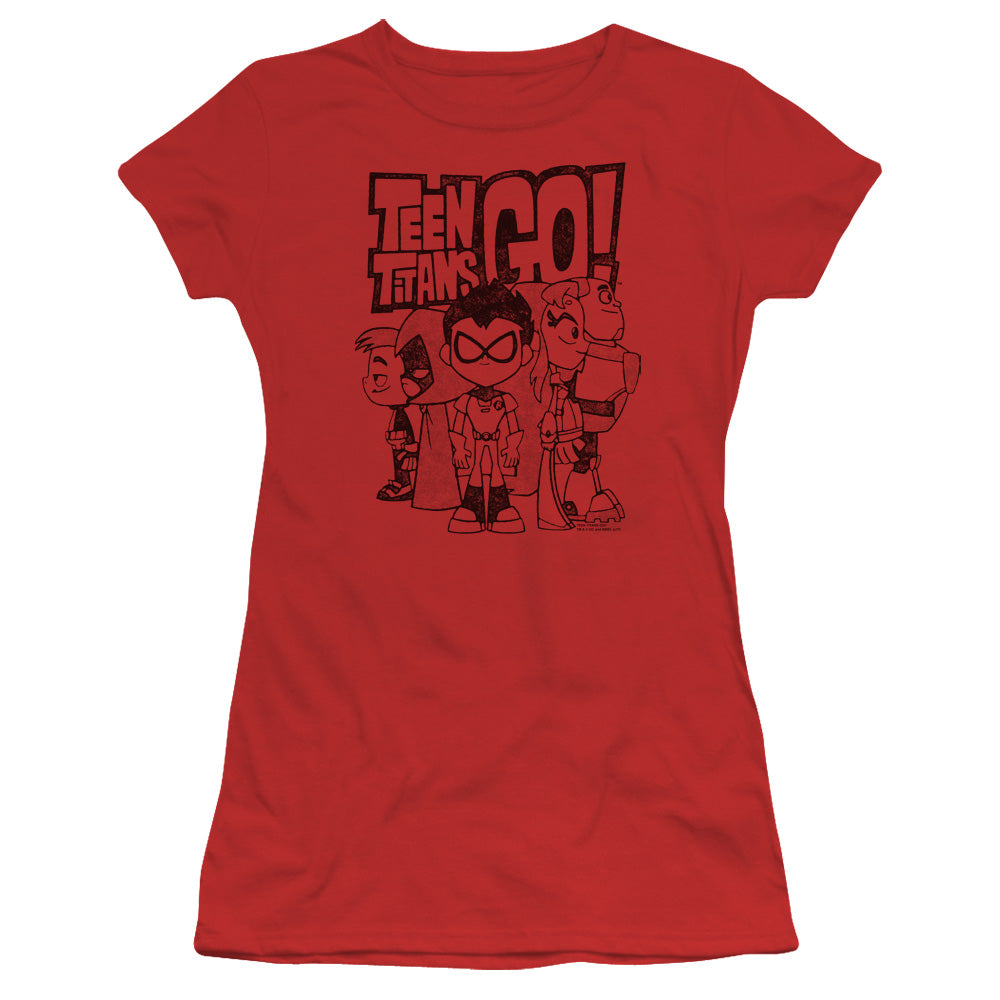 Teen Titans Go Team Up Junior Sheer Cap Sleeve Womens T Shirt Red