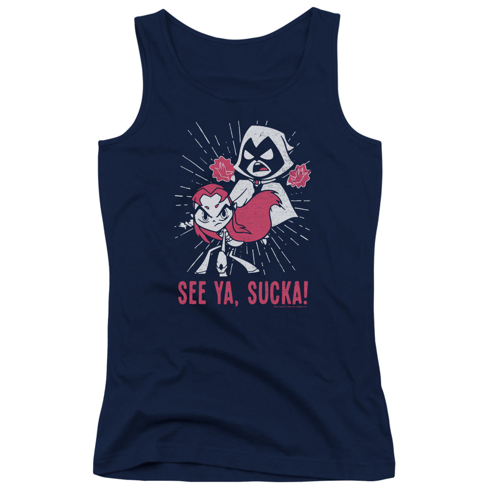 Teen Titans Go Suckas Womens Tank Top Shirt Navy Blue