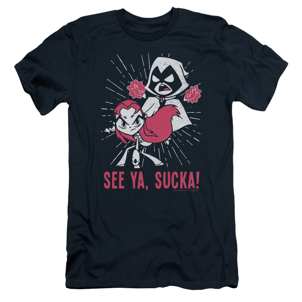 Teen Titans Go Suckas Slim Fit Mens T Shirt Navy Blue