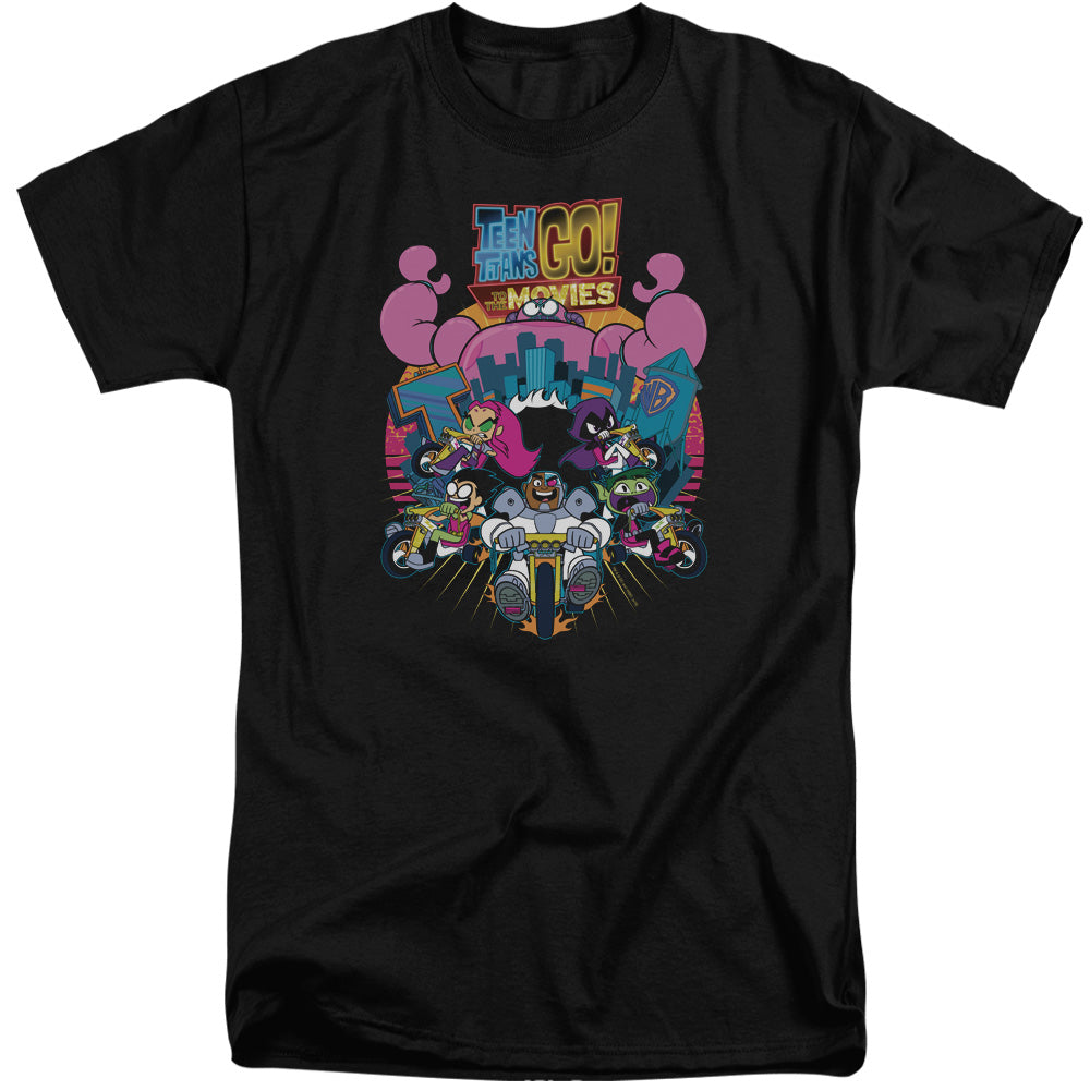 Teen Titans Go To The Movies Burst Through Mens Tall T Shirt Black