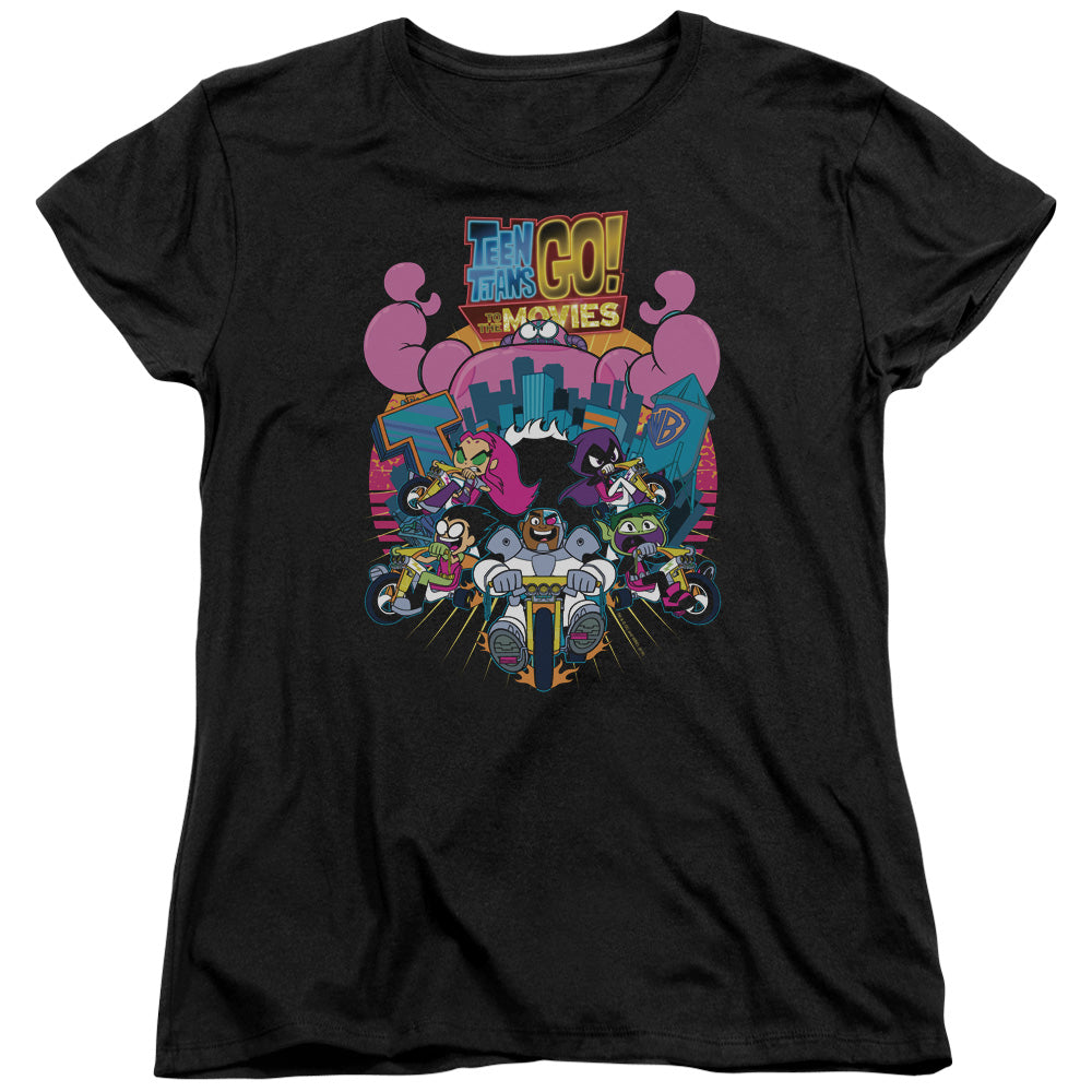 Teen Titans Go To The Movies Burst Through Womens T Shirt Black