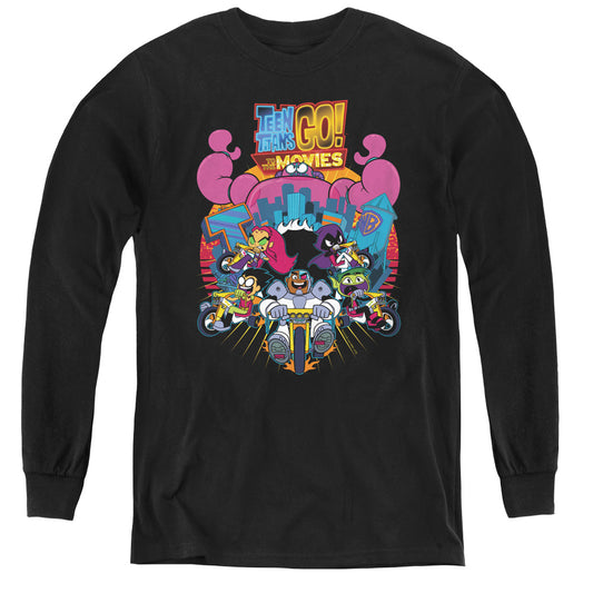 Teen Titans Go To The Movies Burst Through Long Sleeve Kids Youth T Shirt Black