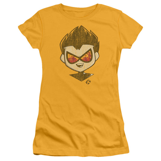 Teen Titans Go To The Movies Beachy Robin Junior Sheer Cap Sleeve Womens T Shirt Gold